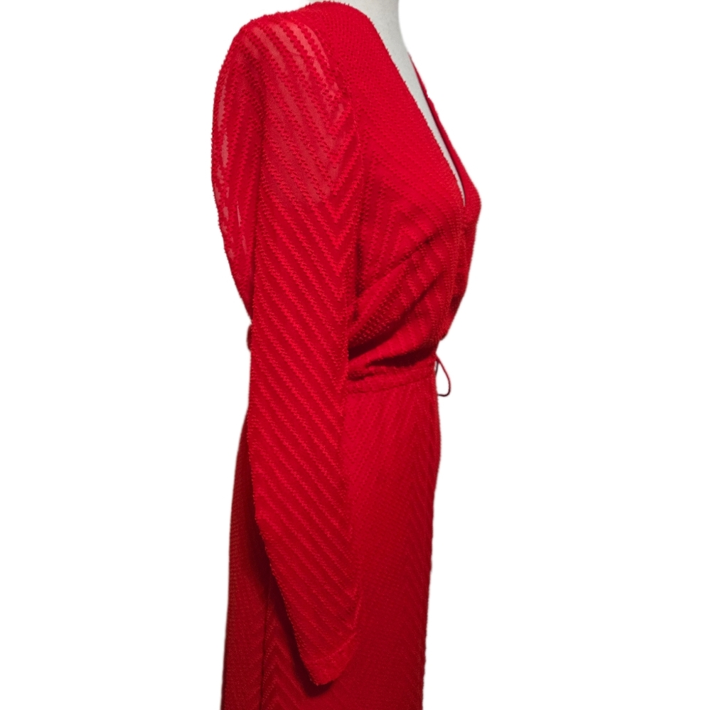 H&M Red Maxi Dress Sheer Textured Chevron Katy Perry Holiday Collection Size 4 - Picture 5 of 15
